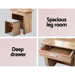 Artiss Dressing Table Stool Set Sliding Mirror Oak Demi - Furniture > Living Room