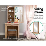 Artiss Dressing Table Stool Set Sliding Mirror Oak Demi - Furniture > Living Room