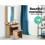 Artiss Dressing Table Stool Set Sliding Mirror Oak Demi - Furniture > Living Room