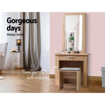 Artiss Dressing Table Stool Set Sliding Mirror Oak Demi - Furniture > Living Room