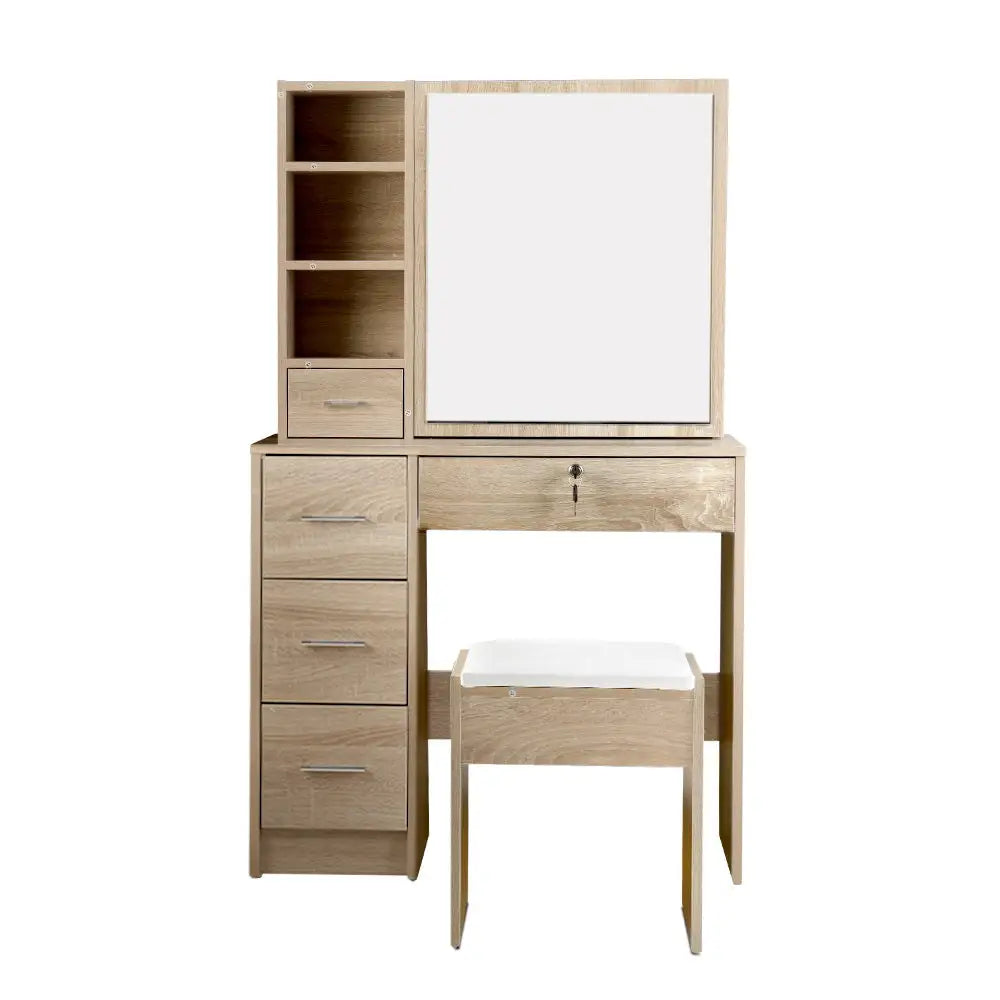 Artiss Dressing Table Stool Set Sliding Mirror Oak Diane - Furniture > Bedroom