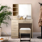 Artiss Dressing Table Stool Set Sliding Mirror Oak Diane - Furniture > Bedroom