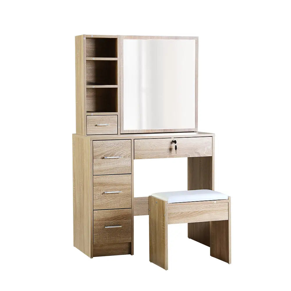 Artiss Dressing Table Stool Set Sliding Mirror Oak Diane - Furniture > Bedroom