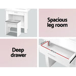 Artiss Dressing Table Stool Set Sliding Mirror White Demi - Furniture > Bedroom