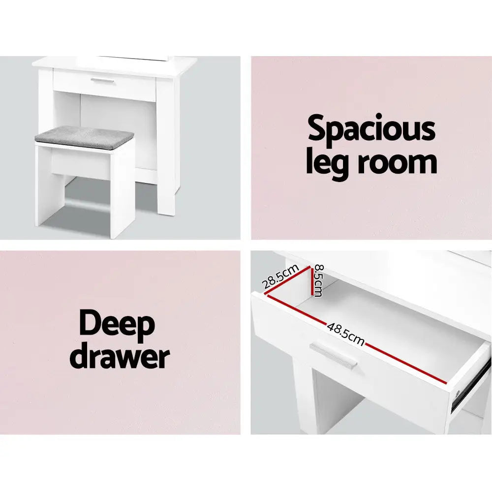 Artiss Dressing Table Stool Set Sliding Mirror White Demi - Furniture > Bedroom