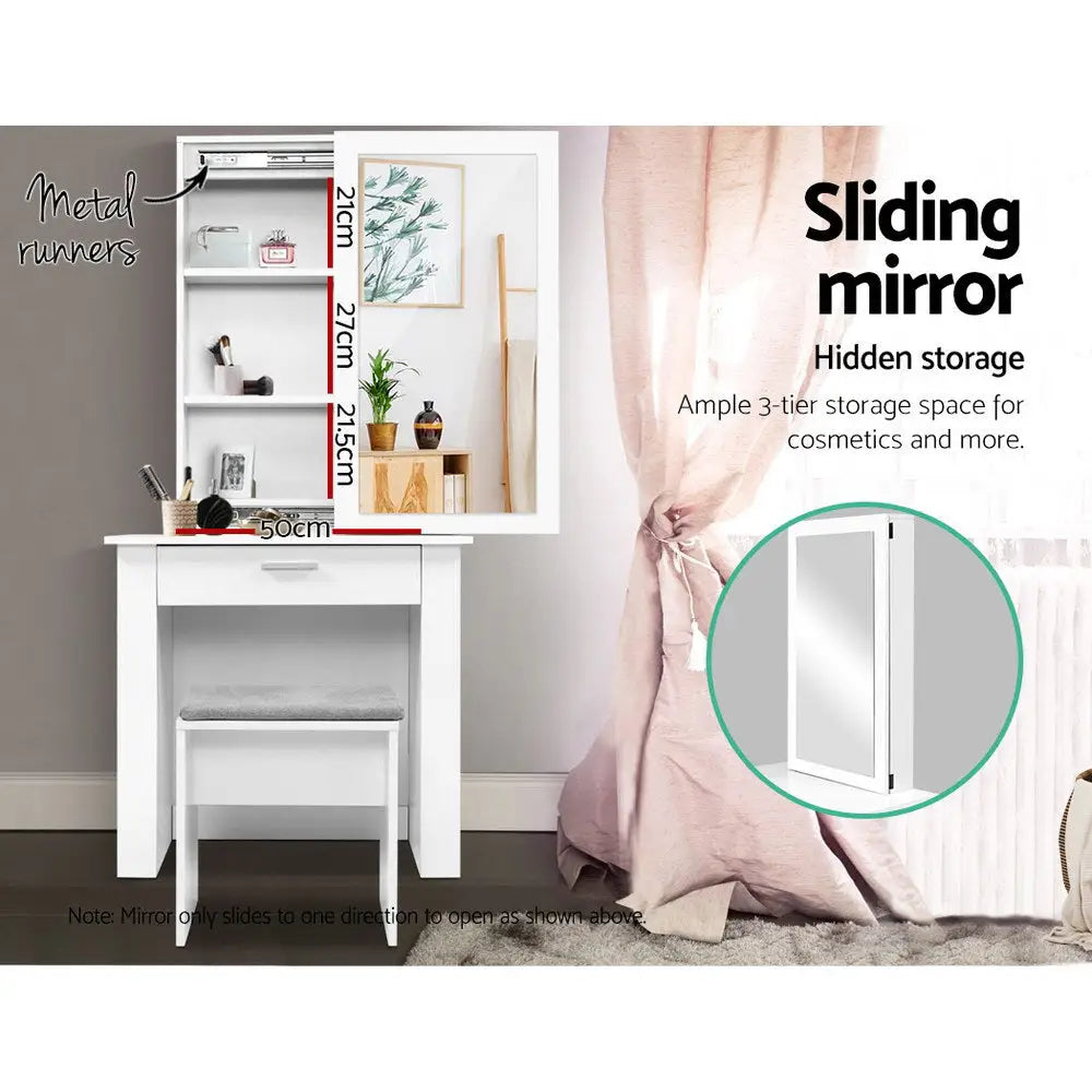 Artiss Dressing Table Stool Set Sliding Mirror White Demi - Furniture > Bedroom