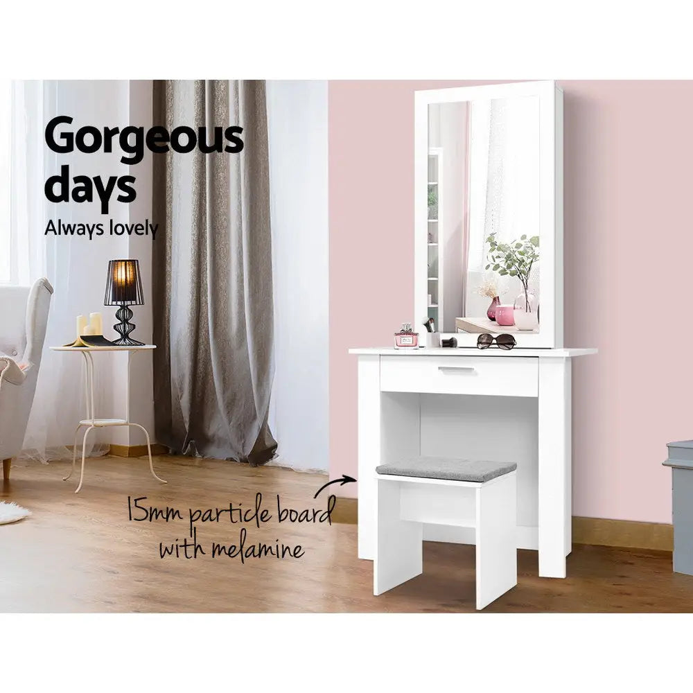 Artiss Dressing Table Stool Set Sliding Mirror White Demi - Furniture > Bedroom