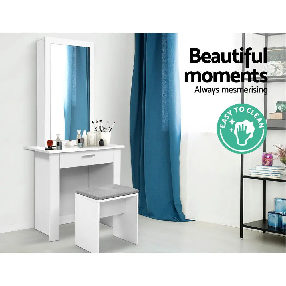 Artiss Dressing Table Stool Set Sliding Mirror White Demi - Furniture > Bedroom