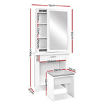 Artiss Dressing Table Stool Set Sliding Mirror White Demi - Furniture > Bedroom
