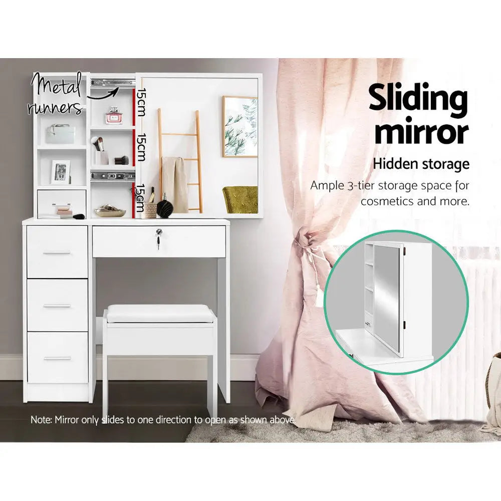 Artiss Dressing Table Stool Set Sliding Mirror White Diane - Furniture > Bedroom