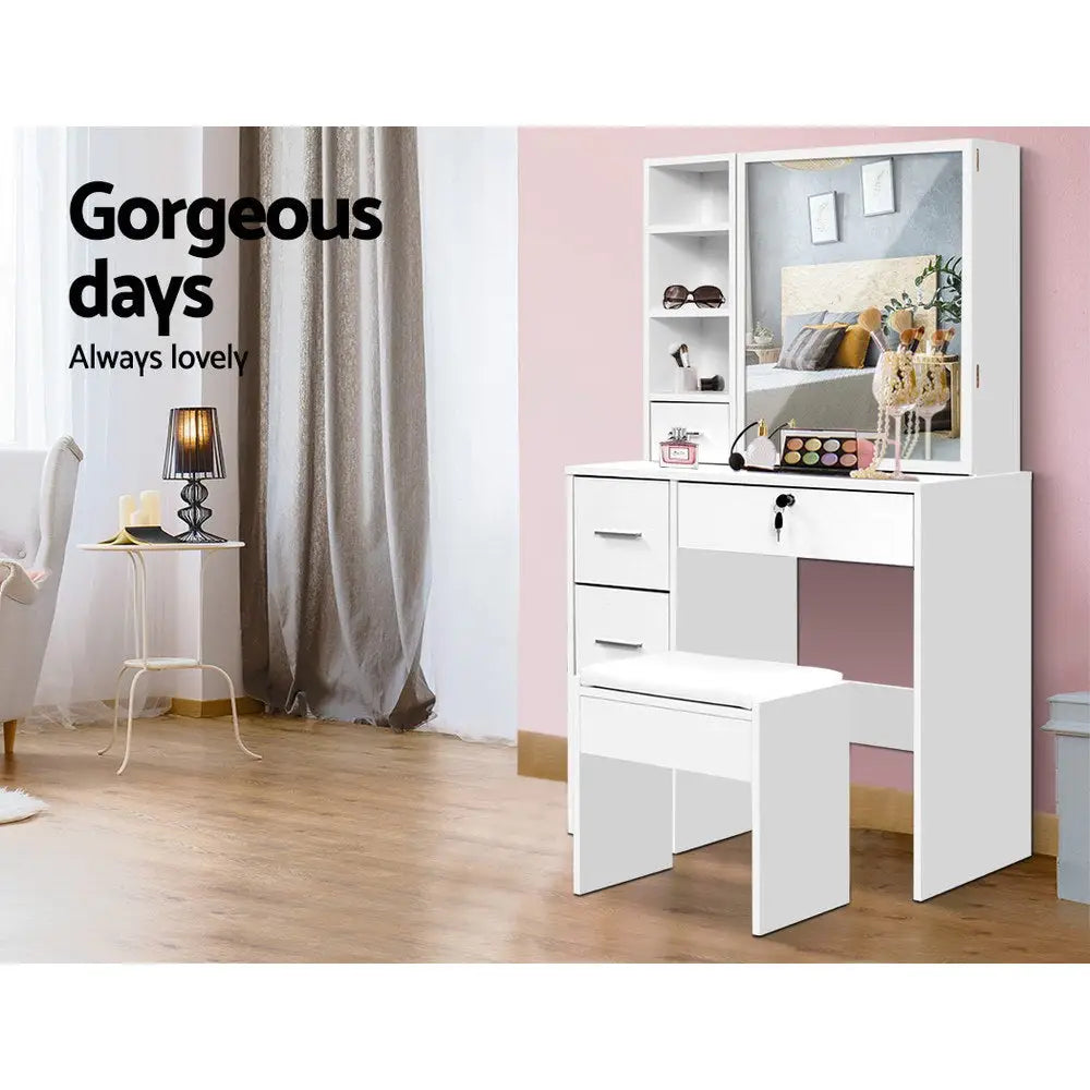 Artiss Dressing Table Stool Set Sliding Mirror White Diane - Furniture > Bedroom