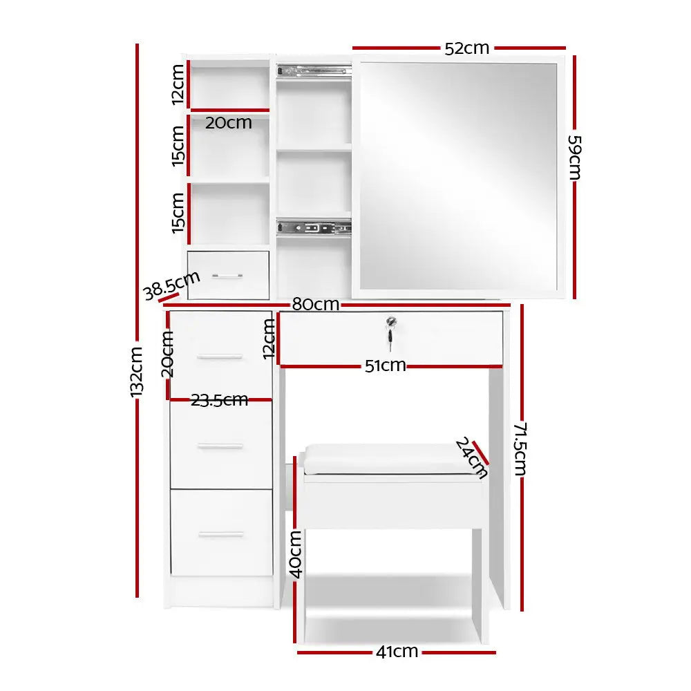 Artiss Dressing Table Stool Set Sliding Mirror White Diane - Furniture > Bedroom