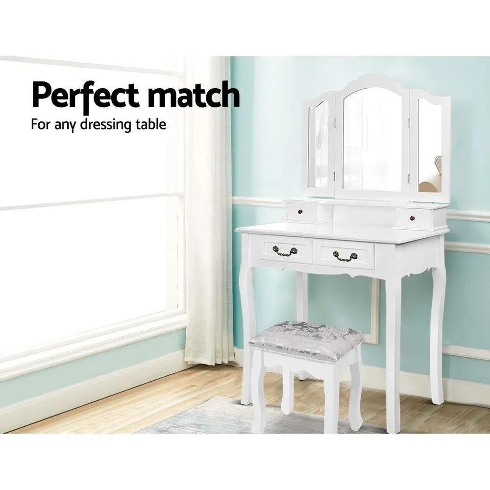 Artiss Dressing Table Stool Velvet White - Furniture > Bar Stools & Chairs