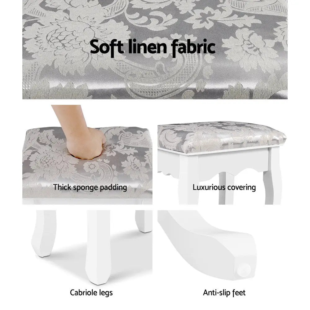 Artiss Dressing Table Stool Velvet White - Furniture > Bar Stools & Chairs