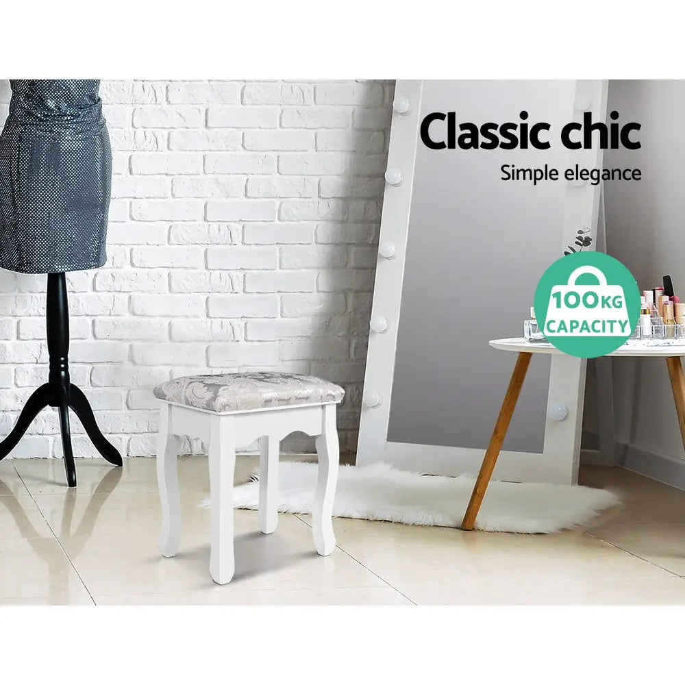 Artiss Dressing Table Stool Velvet White - Furniture > Bar Stools & Chairs