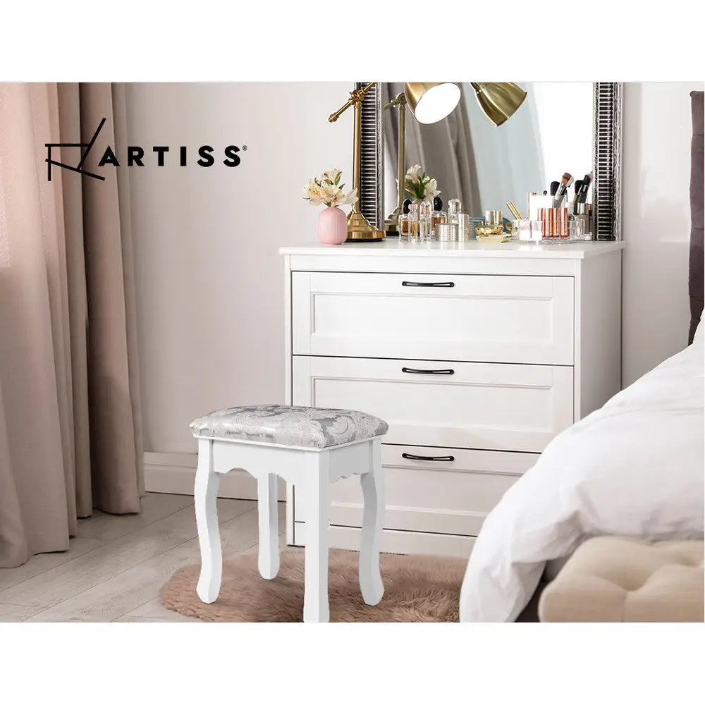 Artiss Dressing Table Stool Velvet White - Furniture > Bar Stools & Chairs