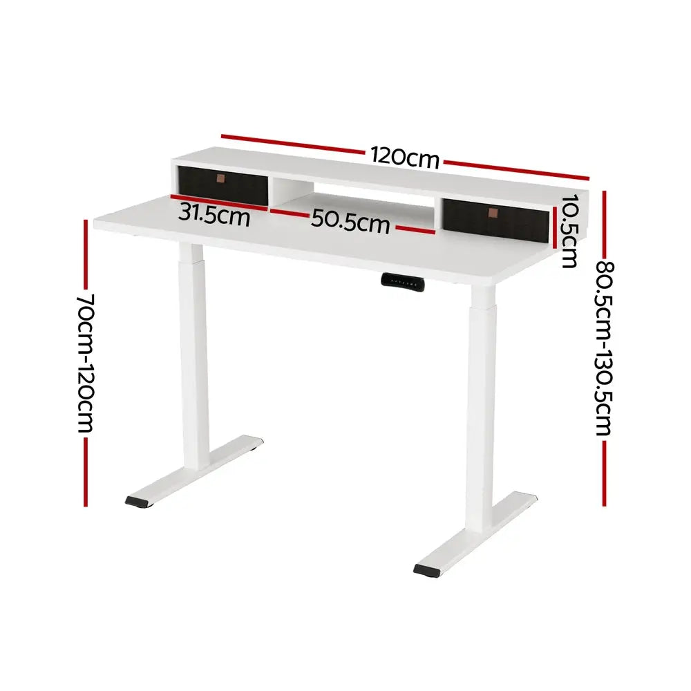 Artiss Electric Standing Desk Dual Motor Office Table With Shelf Drawer120CM - Furniture > Office > Office & Desk Chairs