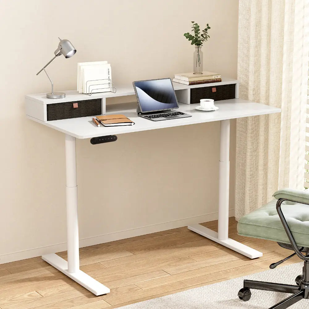 Artiss Electric Standing Desk with Storage Rack Shelf Drawers White 120CM - Furniture > Office > Office & Desk Chairs