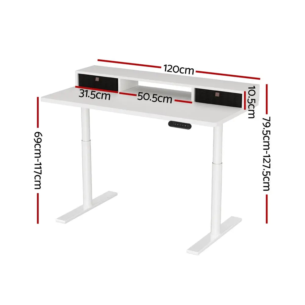 Artiss Electric Standing Desk with Storage Rack Shelf Drawers White 120CM - Furniture > Office > Office & Desk Chairs