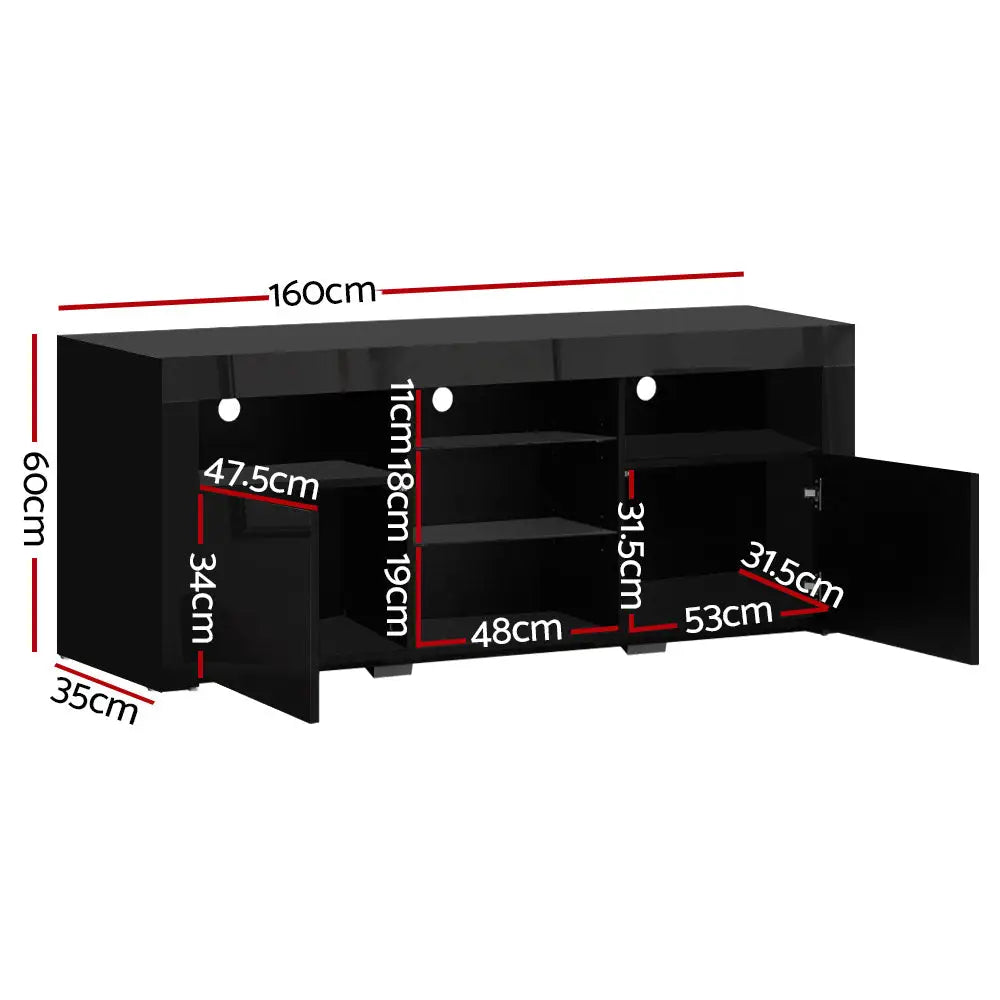 Artiss Entertainment Unit TV Cabinet LED 160cm Black Bobi - Furniture > Living Room > TV Units