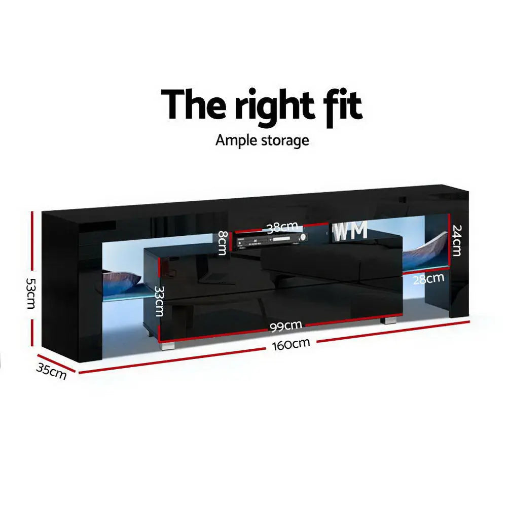 Artiss Entertainment Unit TV Cabinet LED 160cm Black Elo - Furniture > Living Room > TV Units