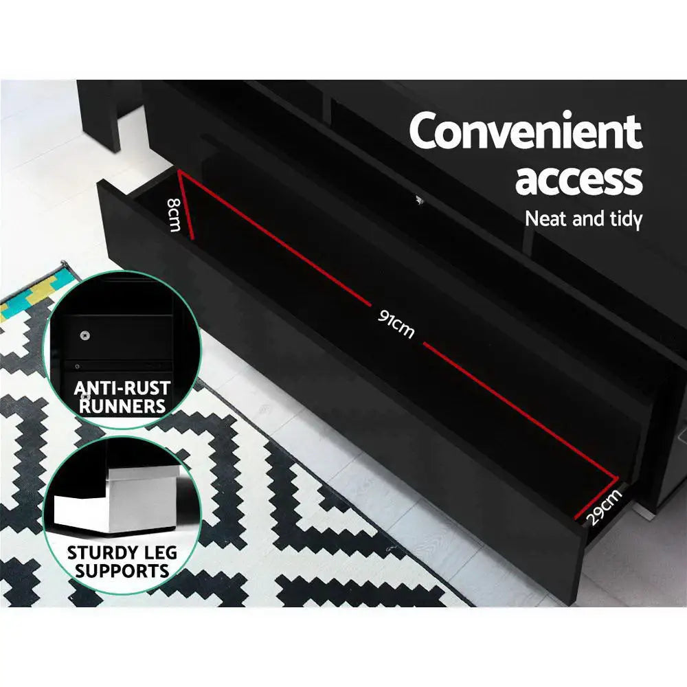 Artiss Entertainment Unit TV Cabinet LED 160cm Black Elo - Furniture > Living Room > TV Units