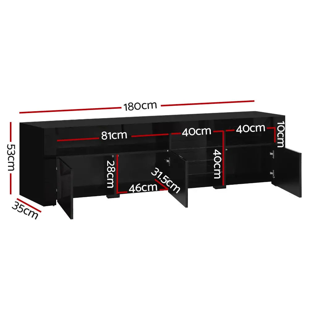 Artiss Entertainment Unit TV Cabinet LED 180cm Black Bobi - Furniture > Living Room > TV Units