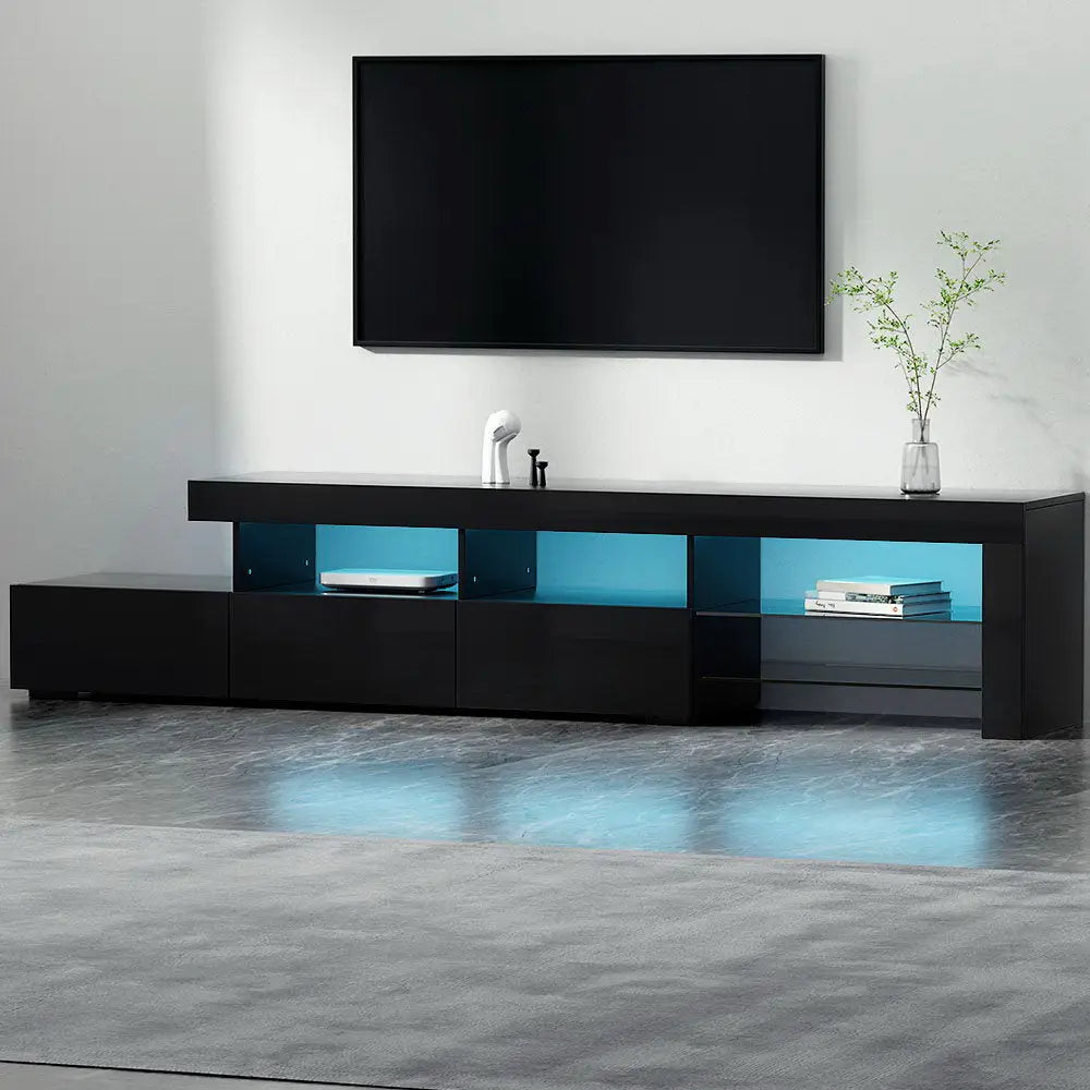 Artiss Entertainment Unit TV Cabinet LED 215cm Black Caya - Furniture > Living Room > TV Units