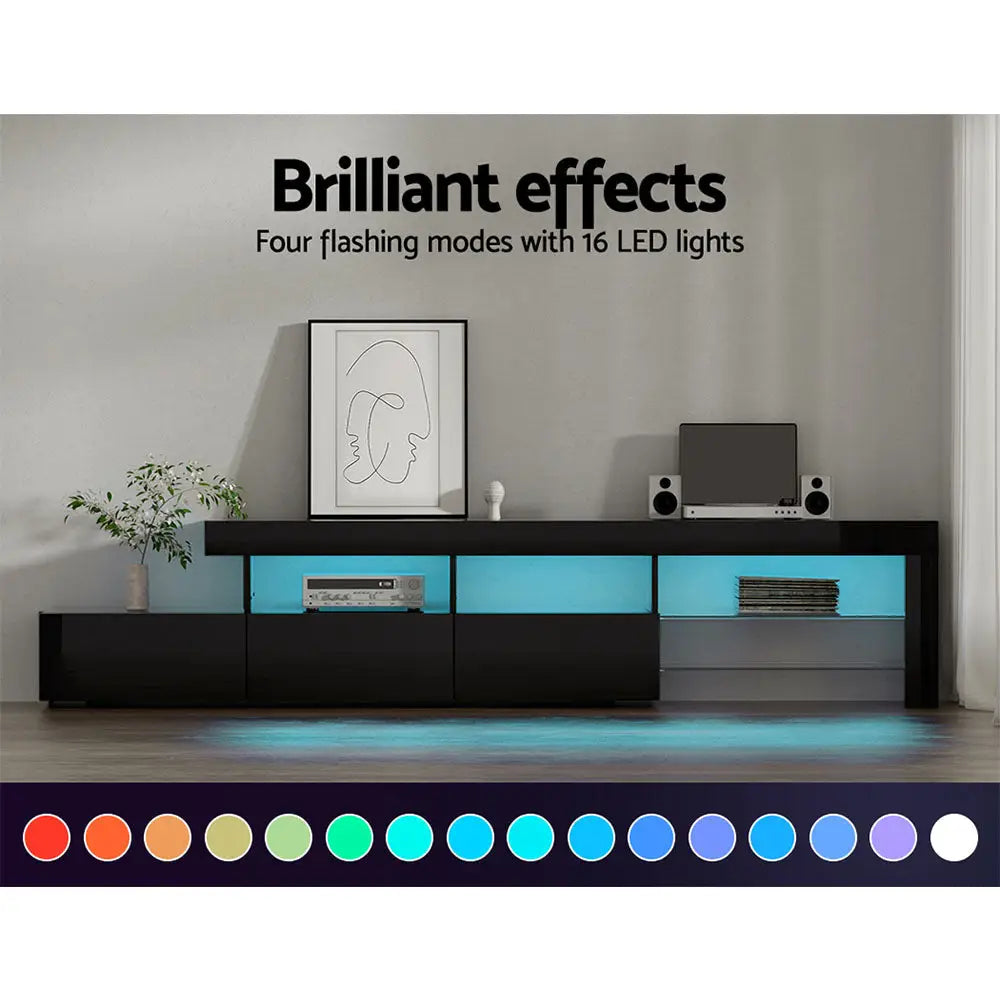Artiss Entertainment Unit TV Cabinet LED 215cm Black Caya - Furniture > Living Room > TV Units