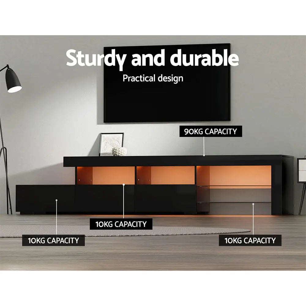Artiss Entertainment Unit TV Cabinet LED 215cm Black Caya - Furniture > Living Room > TV Units