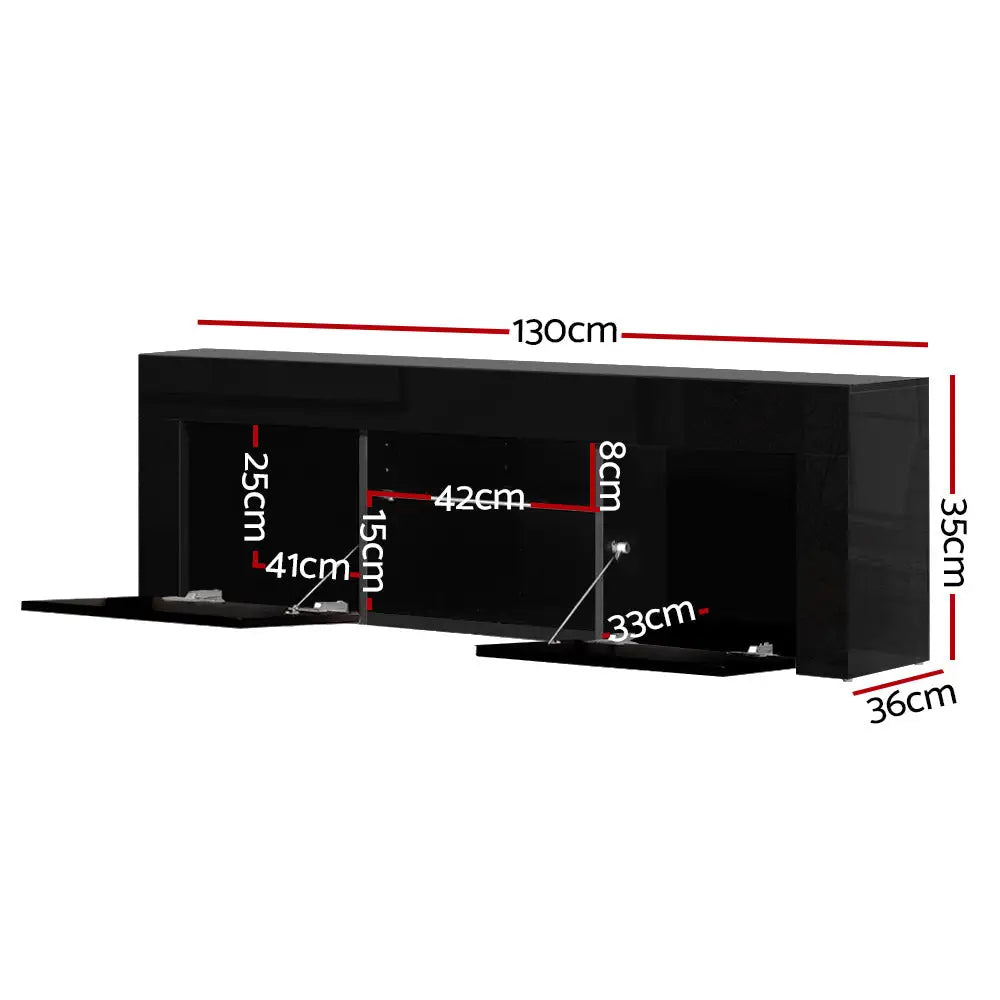 Artiss Entertainment Unit TV LED 130cm Black Angus - Furniture > Living Room