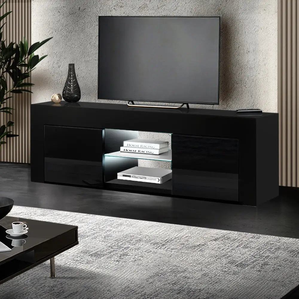 Artiss Entertainment Unit TV LED 130cm Black Angus - Furniture > Living Room