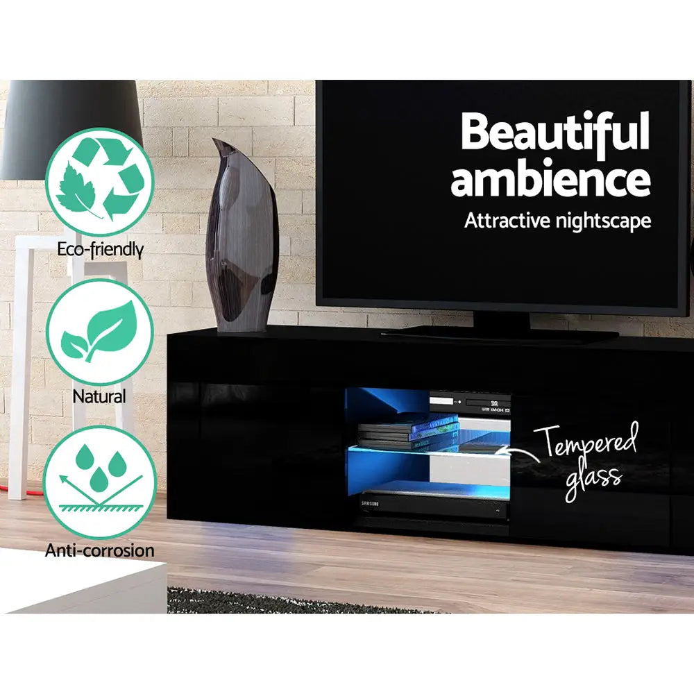 Artiss Entertainment Unit TV LED 130cm Black Angus - Furniture > Living Room