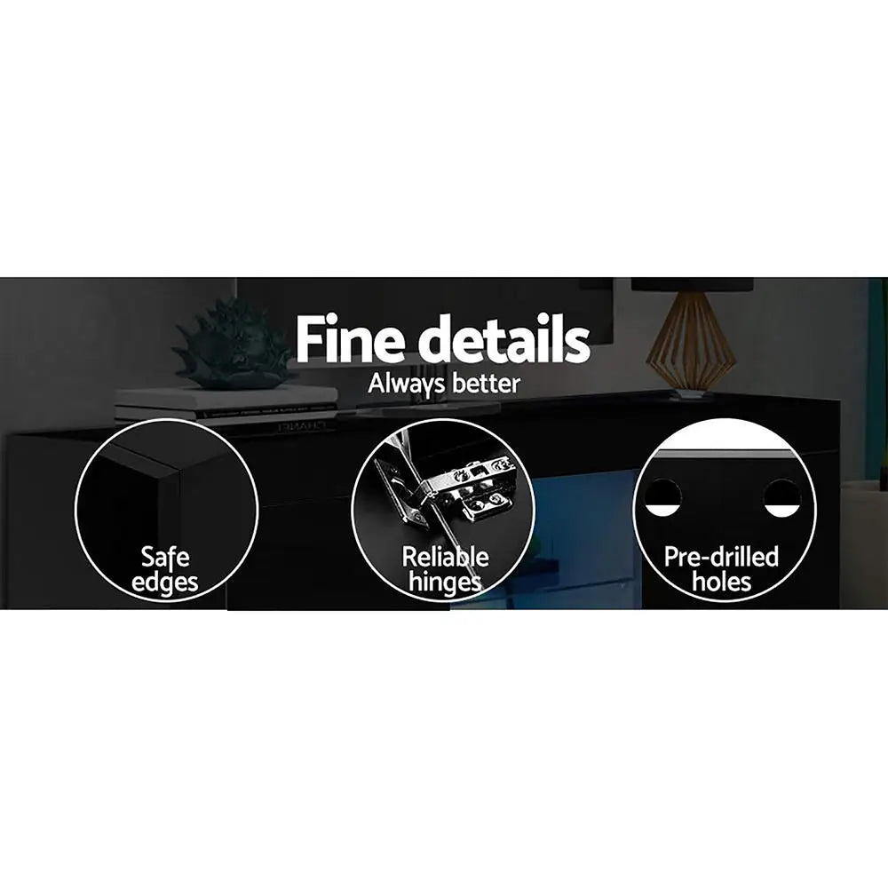 Artiss Entertainment Unit TV LED 130cm Black Angus - Furniture > Living Room
