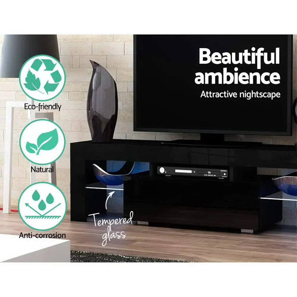 Artiss Entertainment Unit TV LED 130cm Black Elo - Furniture > Living Room