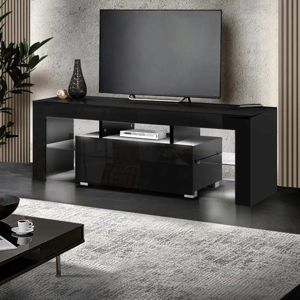 Artiss Entertainment Unit TV LED 130cm Black Elo - Furniture > Living Room