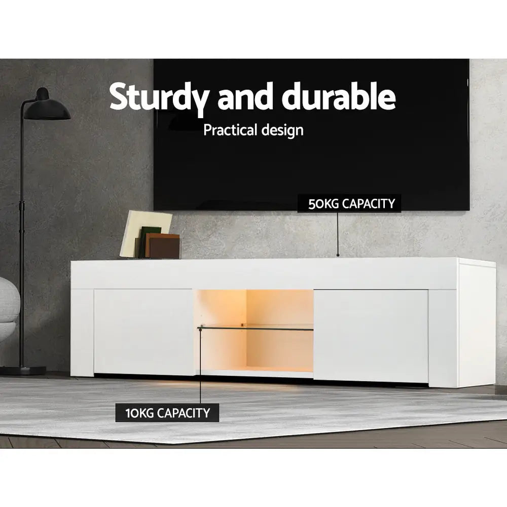Artiss Entertainment Unit TV LED 130cm White Angus - Furniture > Living Room