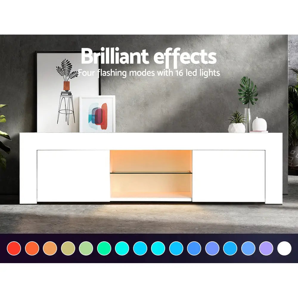 Artiss Entertainment Unit TV LED 130cm White Angus - Furniture > Living Room