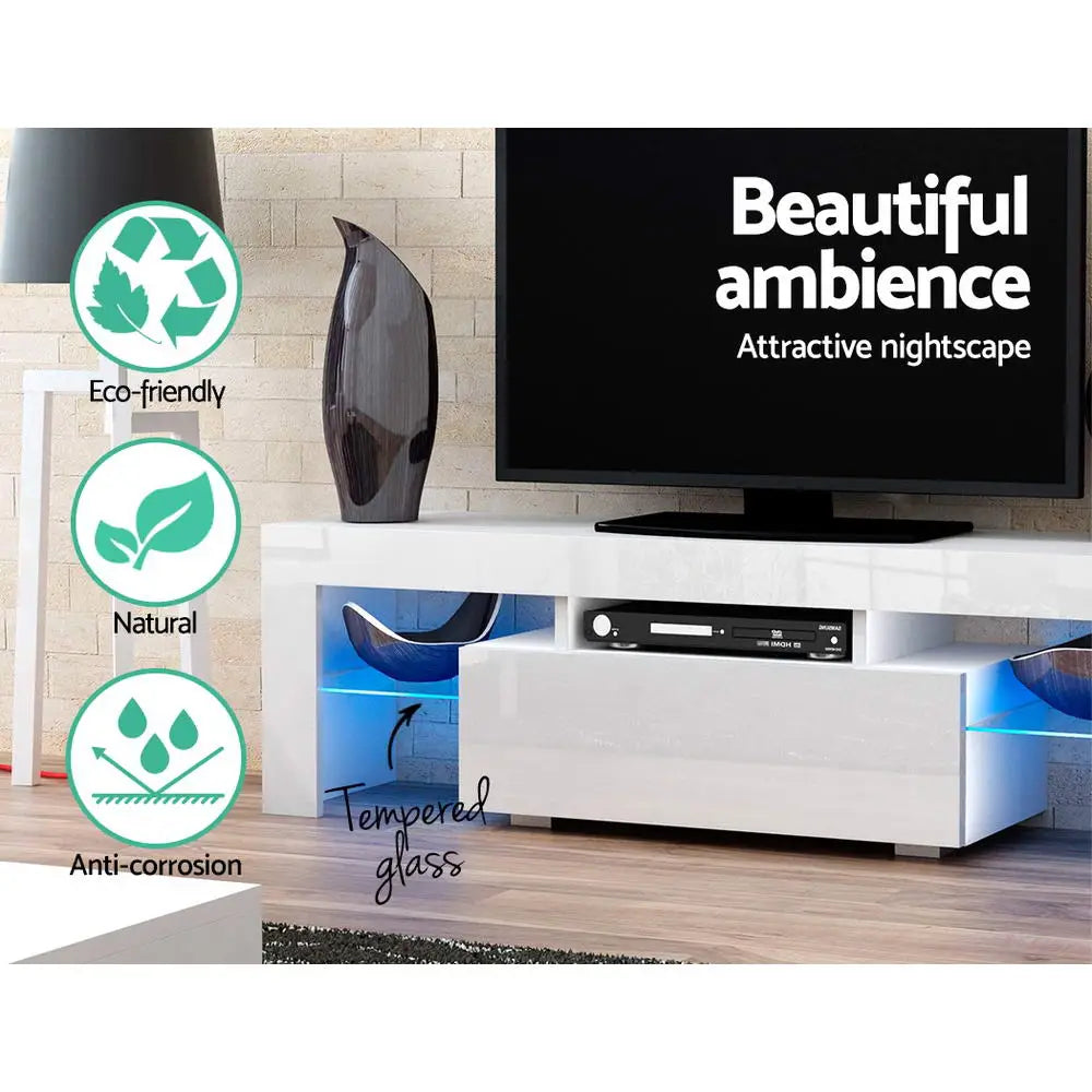 Artiss Entertainment Unit TV LED 130cm White Elo - Furniture > Living Room
