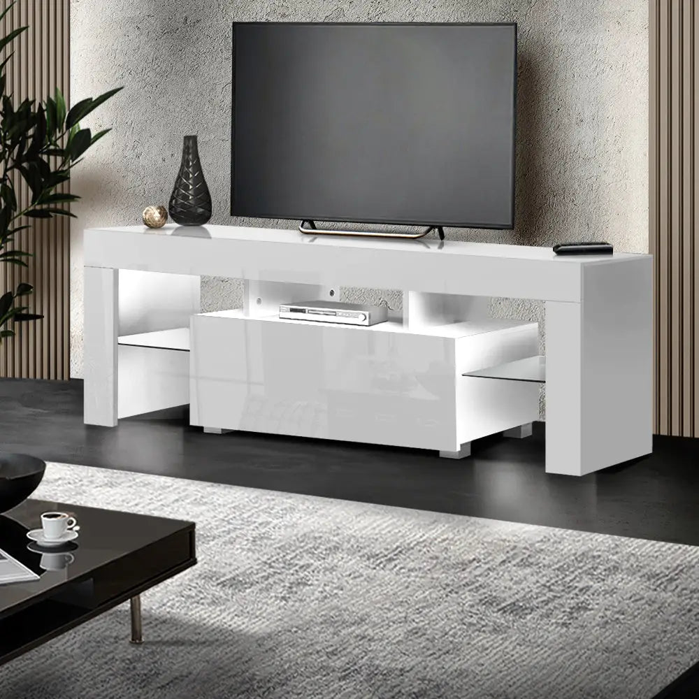 Artiss Entertainment Unit TV LED 130cm White Elo - Furniture > Living Room