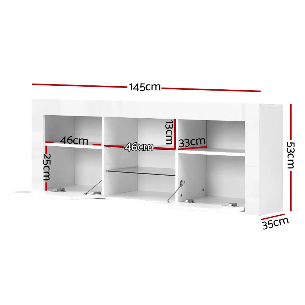 Artiss Entertainment Unit TV LED 145cm White Angus - Furniture > Living Room