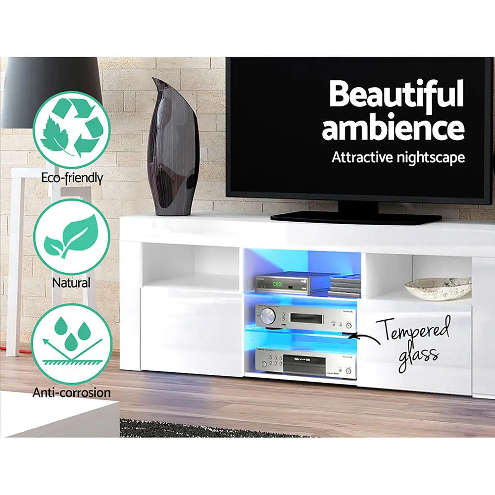 Artiss Entertainment Unit TV LED 145cm White Angus - Furniture > Living Room