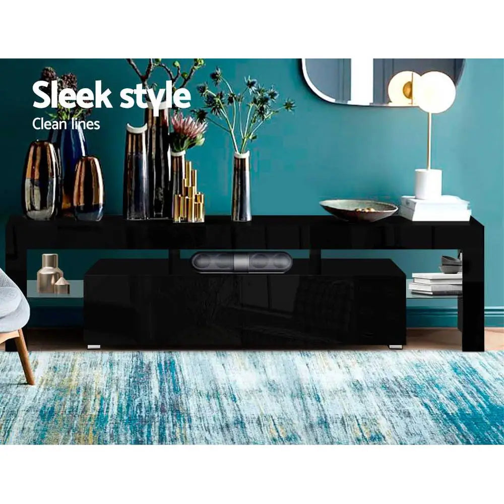Artiss Entertainment Unit TV LED 189cm Black Elo - Furniture > Living Room