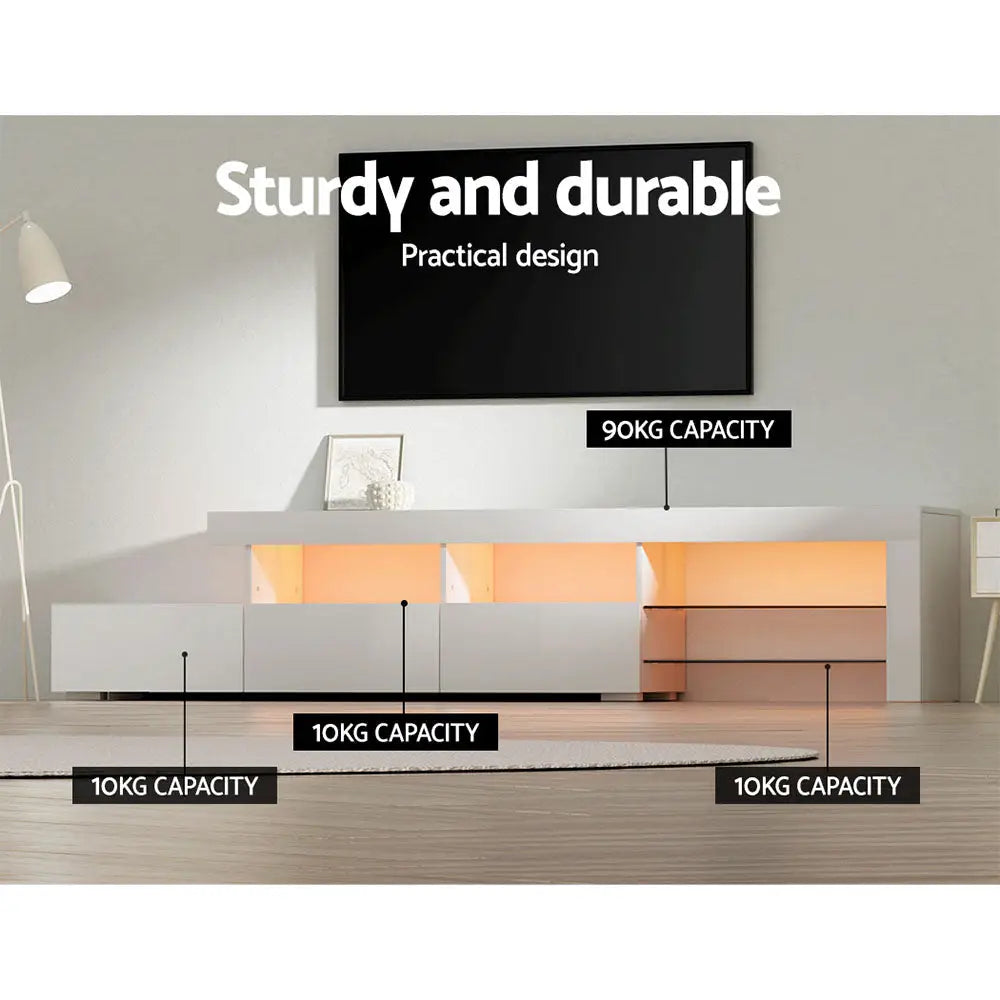 Artiss Entertainment Unit TV LED 215cm White Caya - Furniture > Living Room