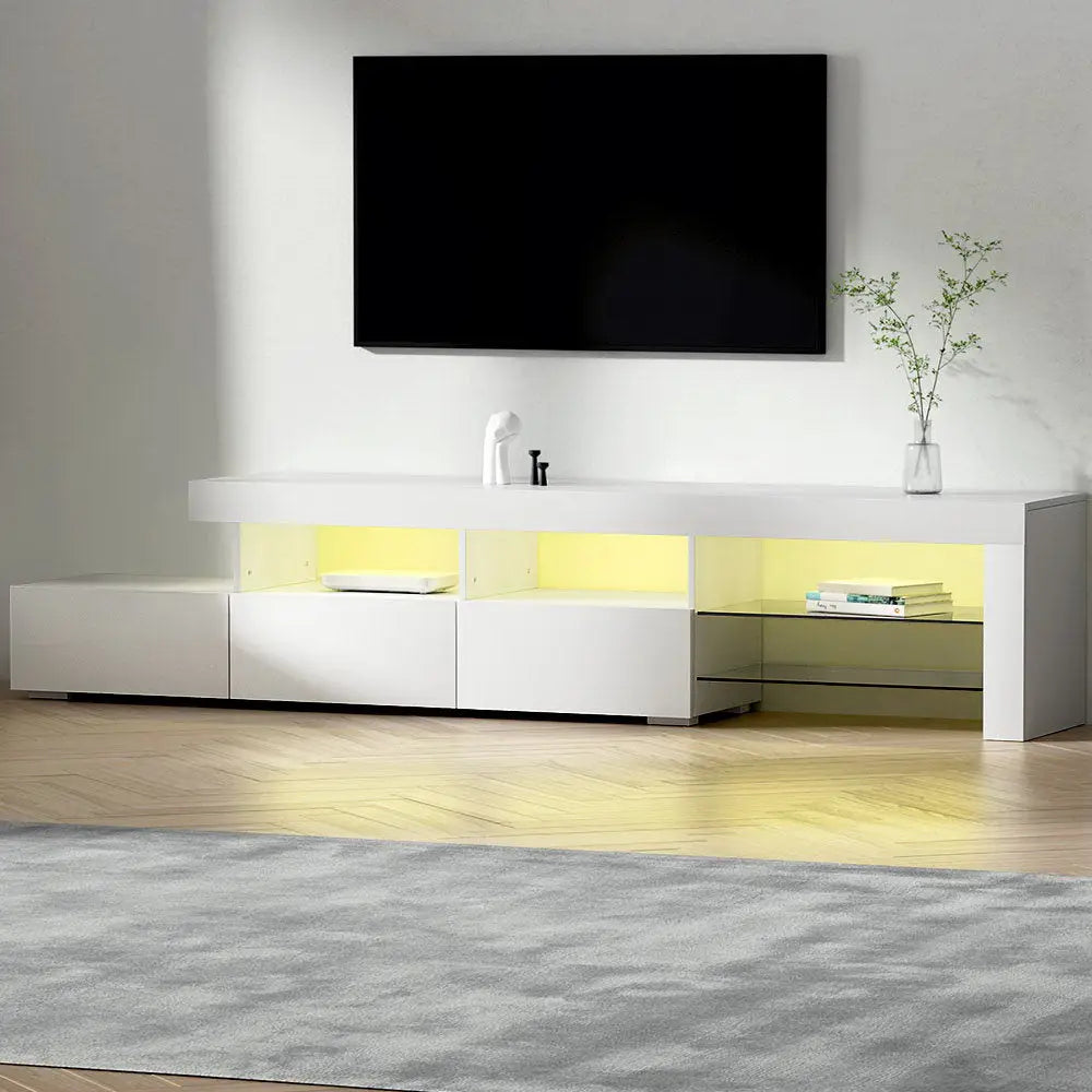 Artiss Entertainment Unit TV LED 215cm White Caya - Furniture > Living Room