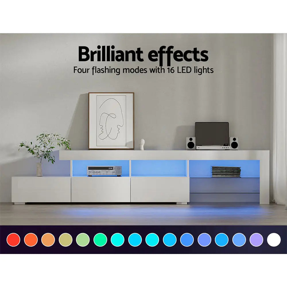 Artiss Entertainment Unit TV LED 215cm White Caya - Furniture > Living Room