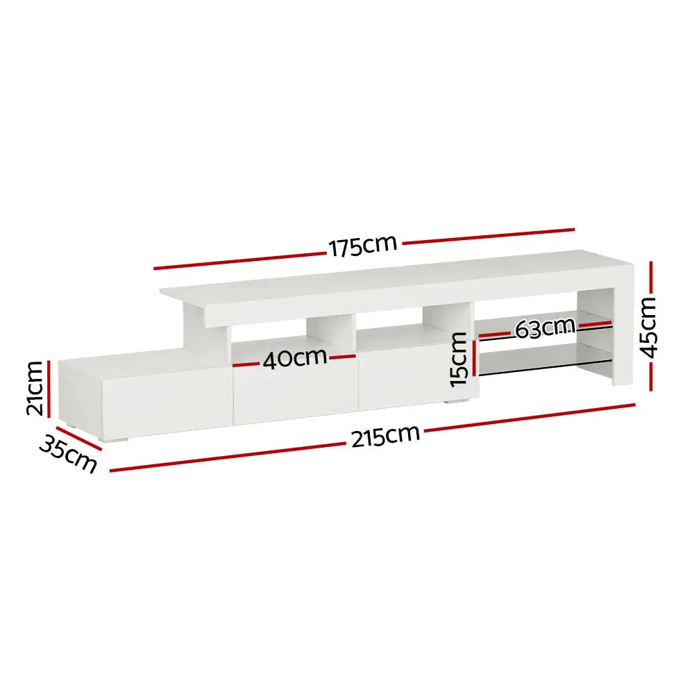 Artiss Entertainment Unit TV LED 215cm White Caya - Furniture > Living Room