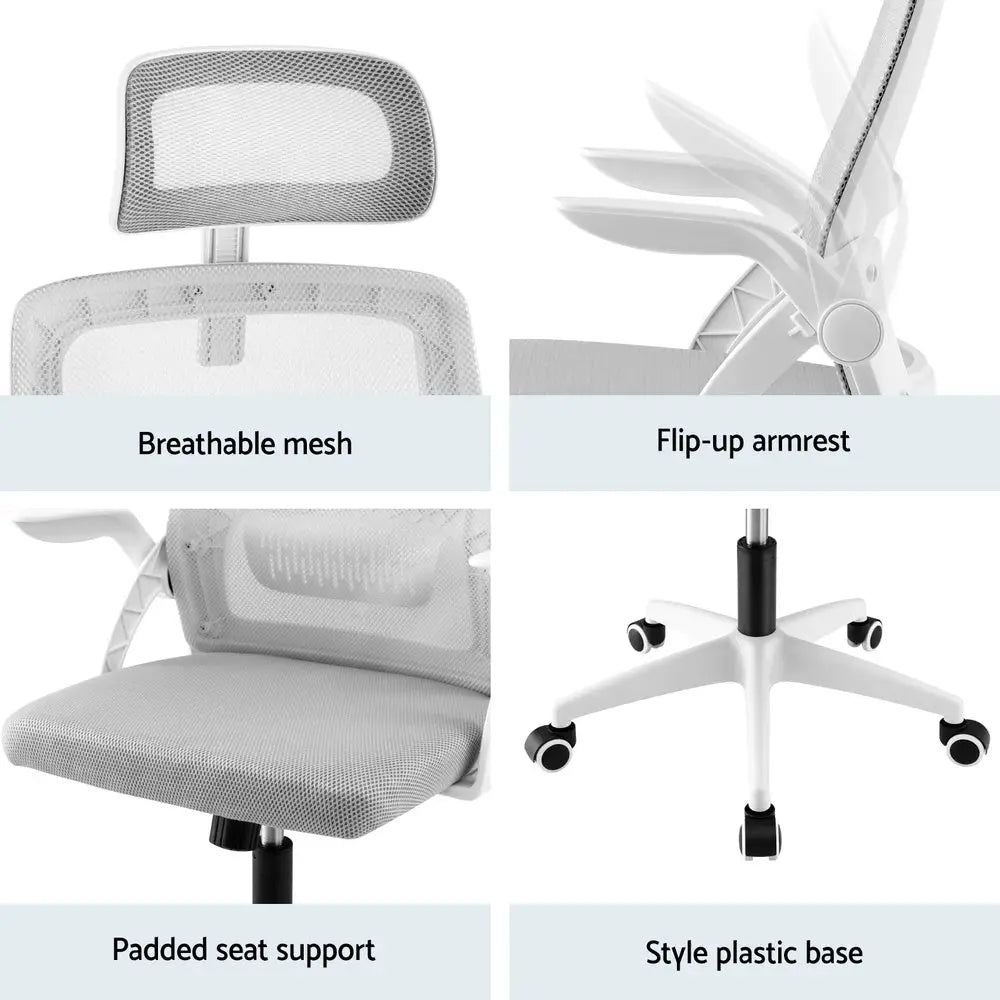 Artiss Ergonomic Office Chair Computer Desk Chairs Headrest Adjustable Grey - Furniture > Office > Office & Desk Chairs