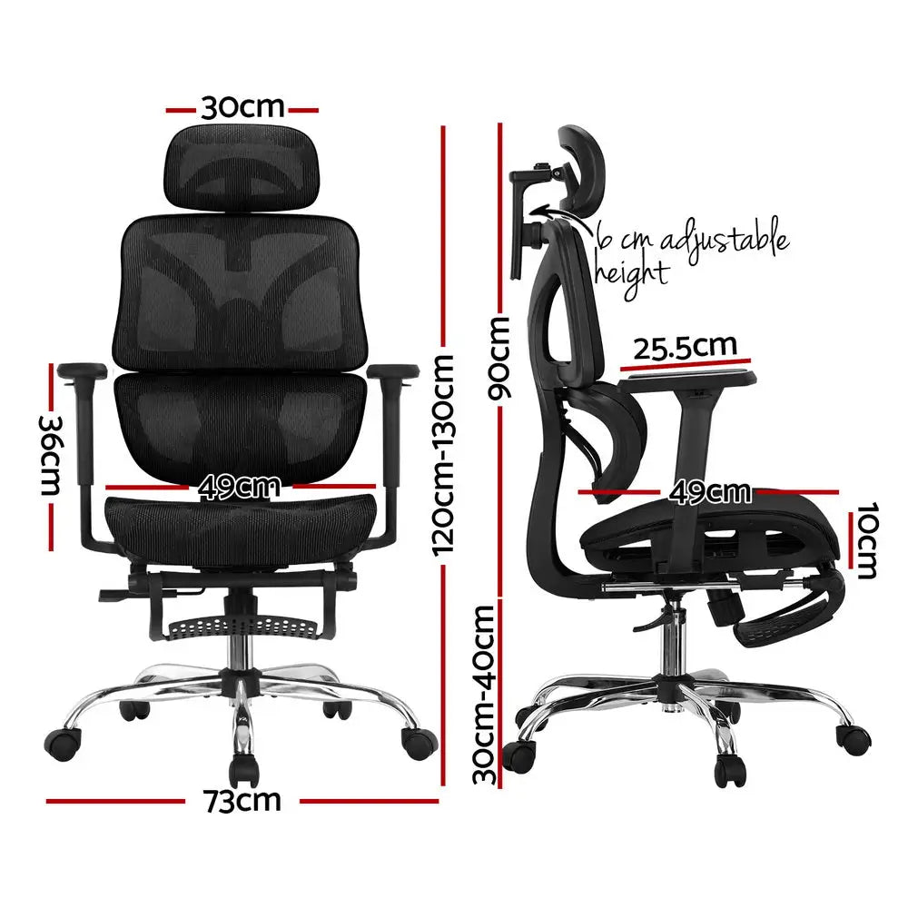 Artiss Ergonomic Office Chair Footrest Black - Furniture > Office > Office & Desk Chairs