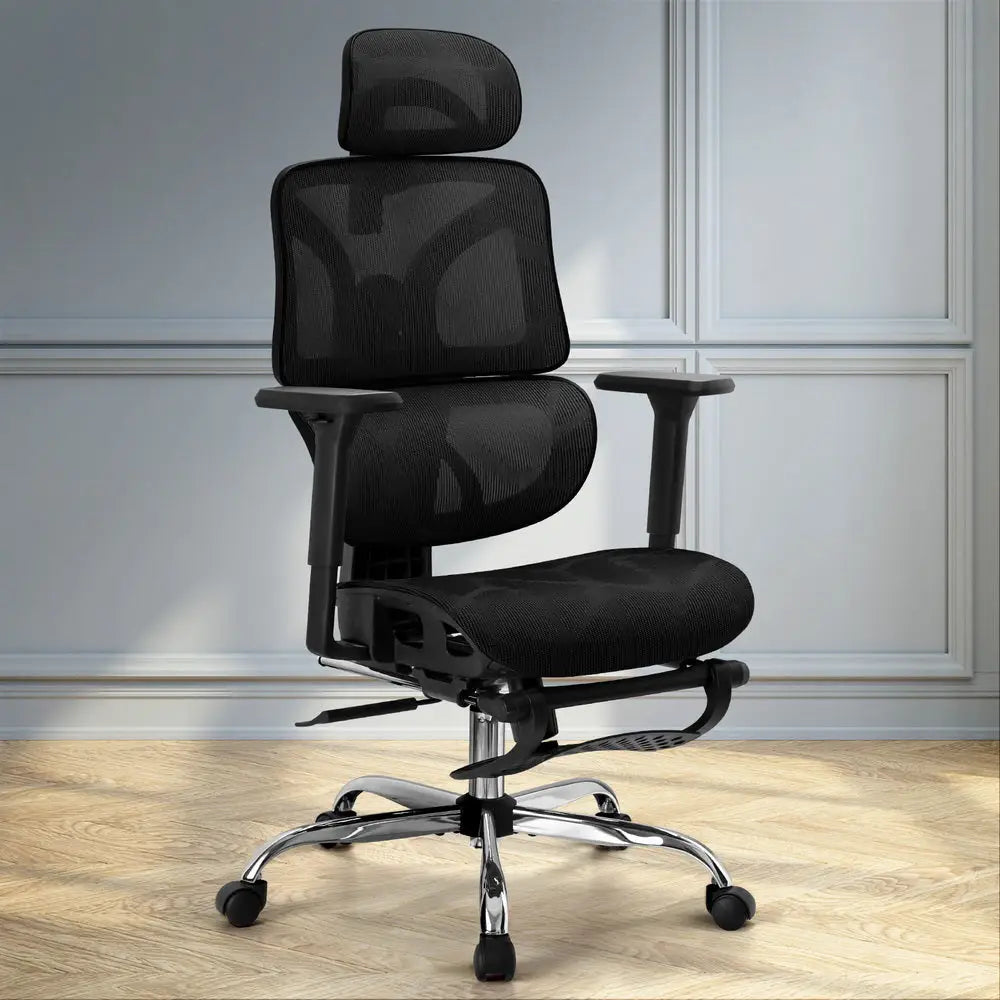 Artiss Ergonomic Office Chair Footrest Black - Furniture > Office > Office & Desk Chairs